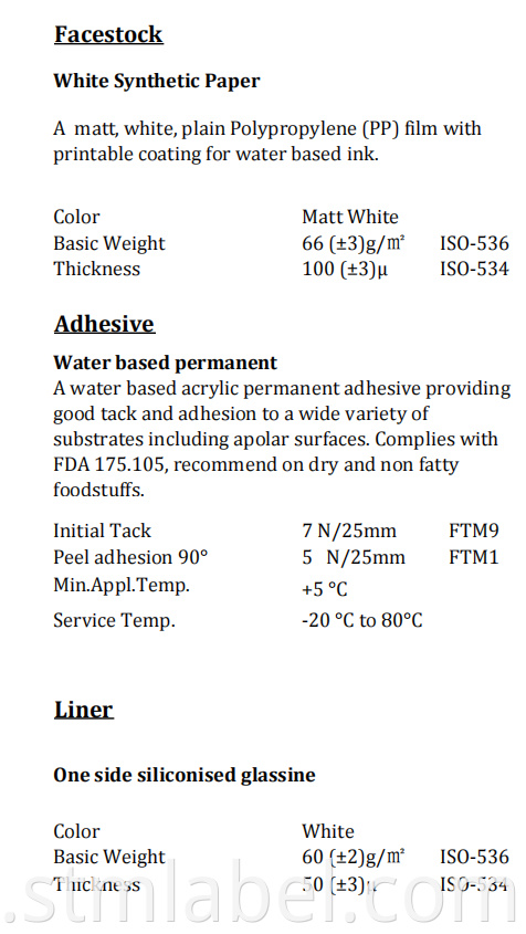 71e1922 Synthetic Paper Water Based Permanent White Glassine